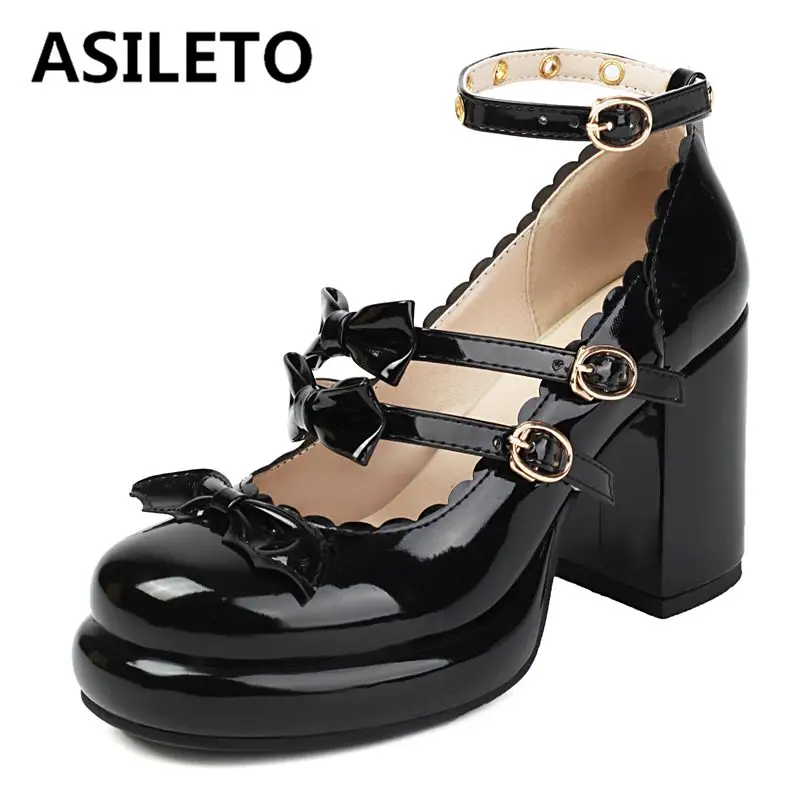 

Женские туфли-лодочки ASILETO Sweet Mary Janes с круглым носком на массивном каблуке и платформе с пряжкой и ремешком в виде банта, ежедневная обувь для девушек 41 42 43