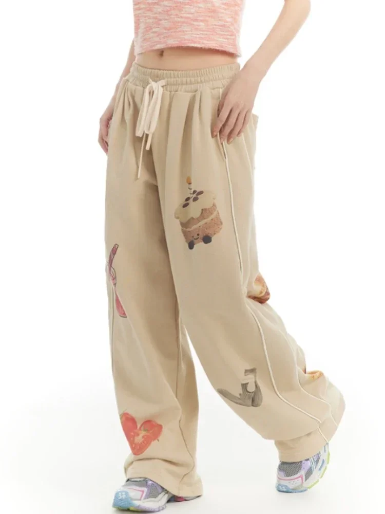 

Deeptown Kawaii Y2k Beige Sweatpants Women Harajuku Kpop Printed Oversize Jogging Pants Korean Style Vintage Wide Baggy Trousers