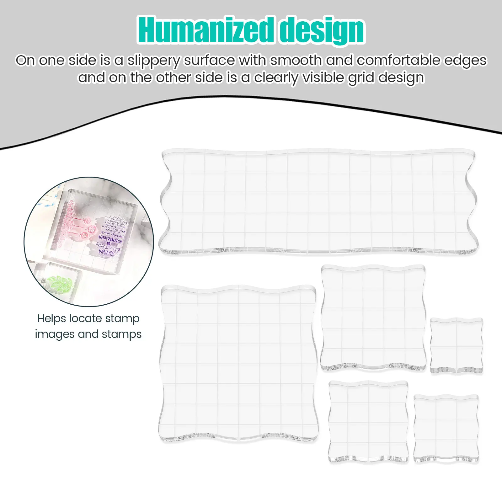 Acrylic Stamp Blocks 6Pcs with Grid Lines Clear Reusable Smooth Stamping Block acrylic stamp block