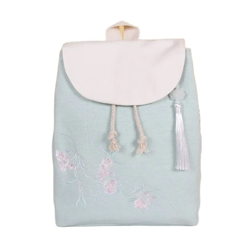 Canvas Chinese Style Embroidery Floral Women's Travel Fashion Backpack Female Cloth Sack Kids Book Pouch Bolsa Bolso For Girls