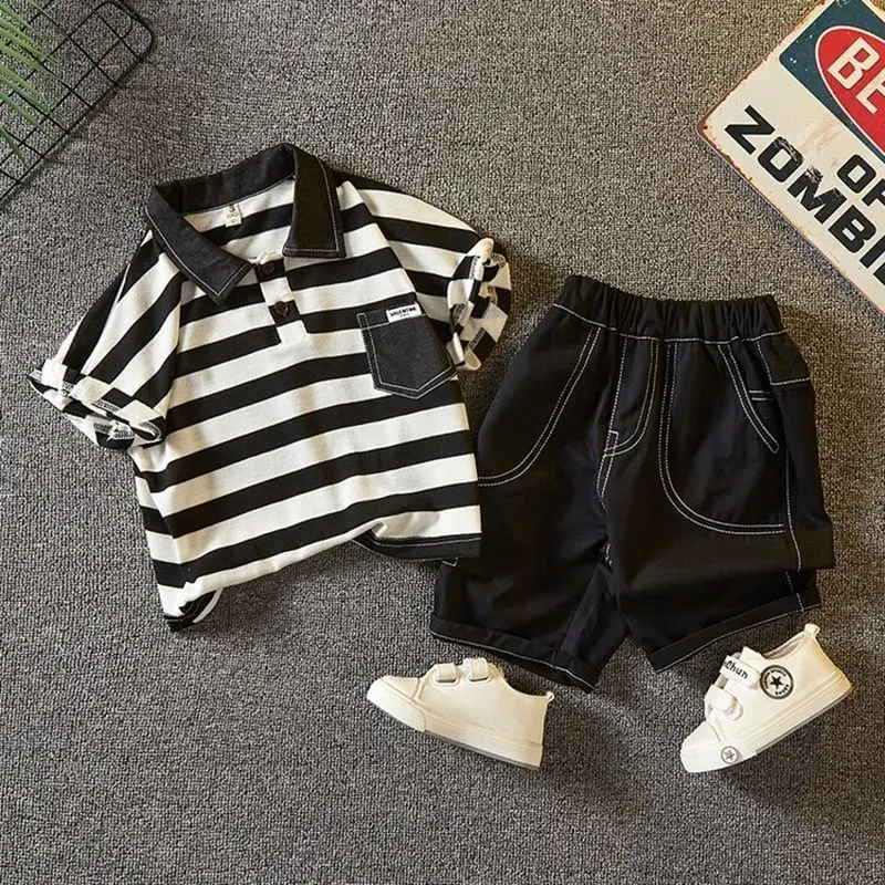 

Boys' Polo Shirt Suits Summer 2023 New Baby Short Sleeve Clothes Trendy Handsome Fashionable Children's Fashion Sets Clothes