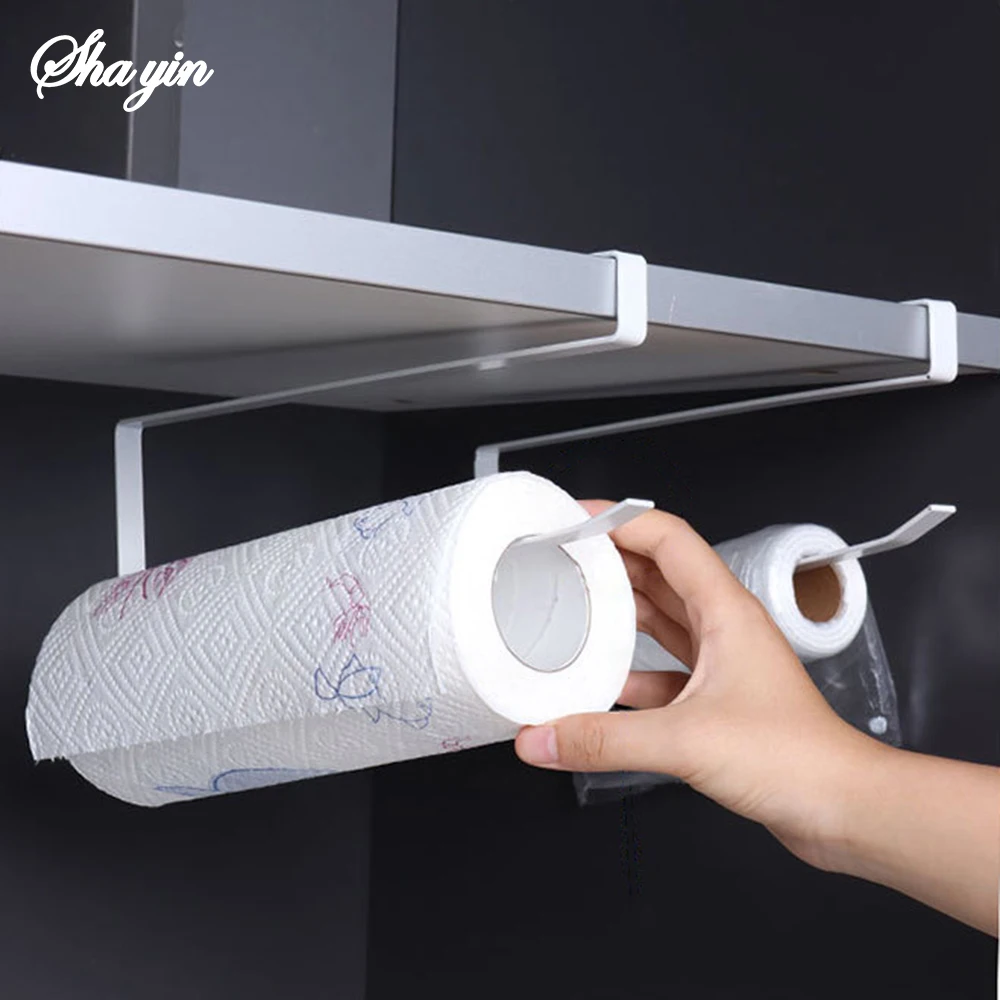 Special Kitchen Paper Towel Hanging Rack Cabinet Without Drilling Towel Hook Ironware Storage Shelf For Napkins 1PC