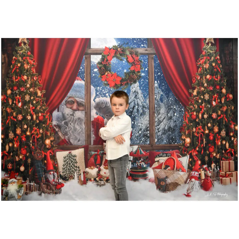 Mocsicka Christmas Backdrop Santa Claus Xmas Tree Window Wreath Winter Forest Kids Photography Background Photo Studio Photocall