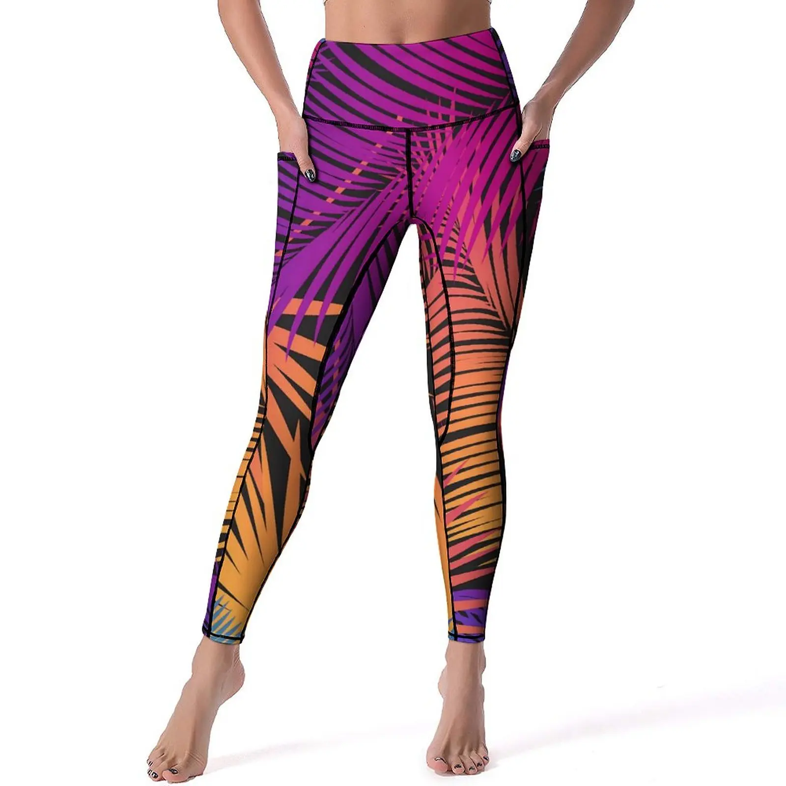 

Tropical Leaf Leggings Palm Tree Leaves High Waist Yoga Pants Stretchy Yoga Legging Women Printed Fitness Running Sport Pants