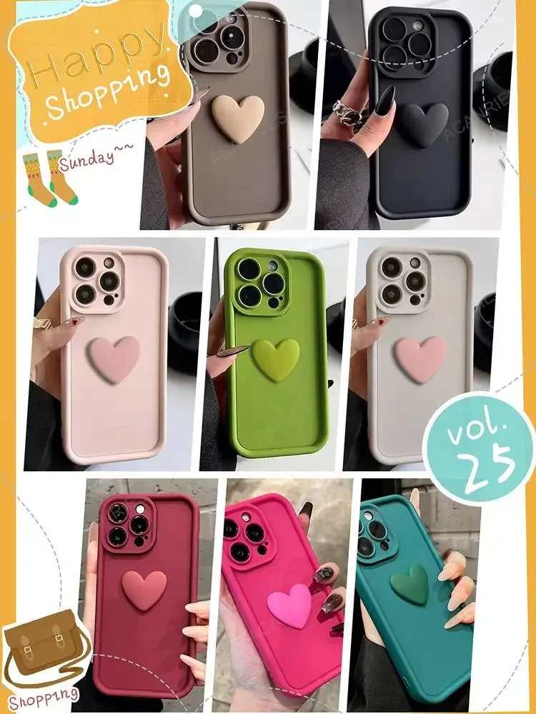Charming 3D Love Heart Silicone Case with Camera Lens Protection and Shockproof Design