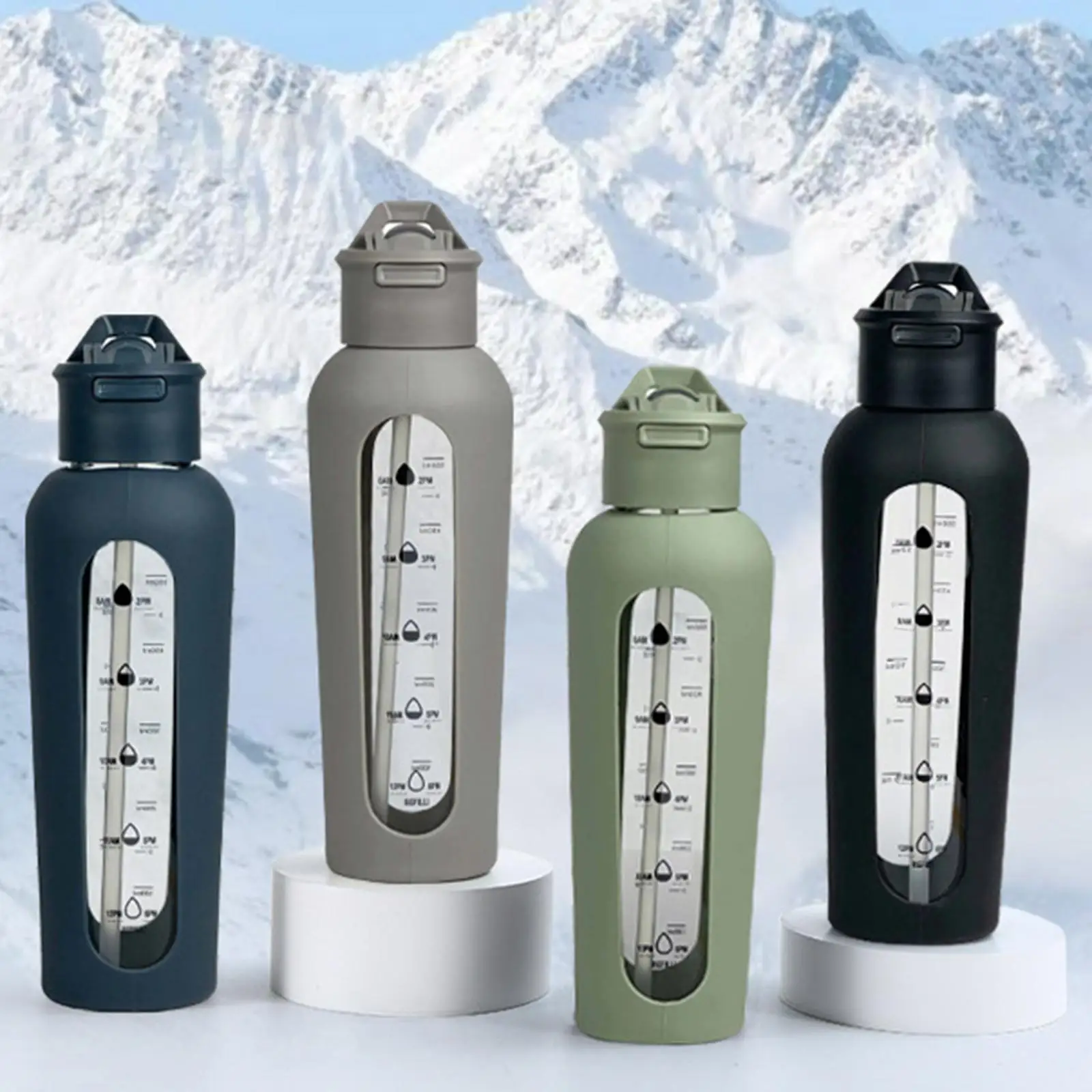 Glass Water Bottle with Time Marker for Outdoor Cycling