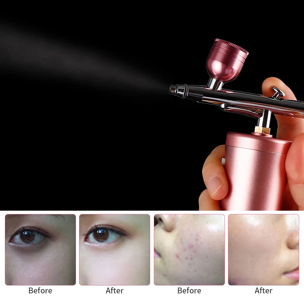 Top 0.3mm Pink Mini Air Compressor Kit Air-Brush Paint Spray Gun Airbrush For Na