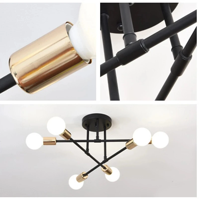 Modern Minimalist Nordic Semi Embedded Ceiling Chandelier Antique Gold Black White Colour Home Decoration Lamp Led Chandelier Ceiling Chandelier