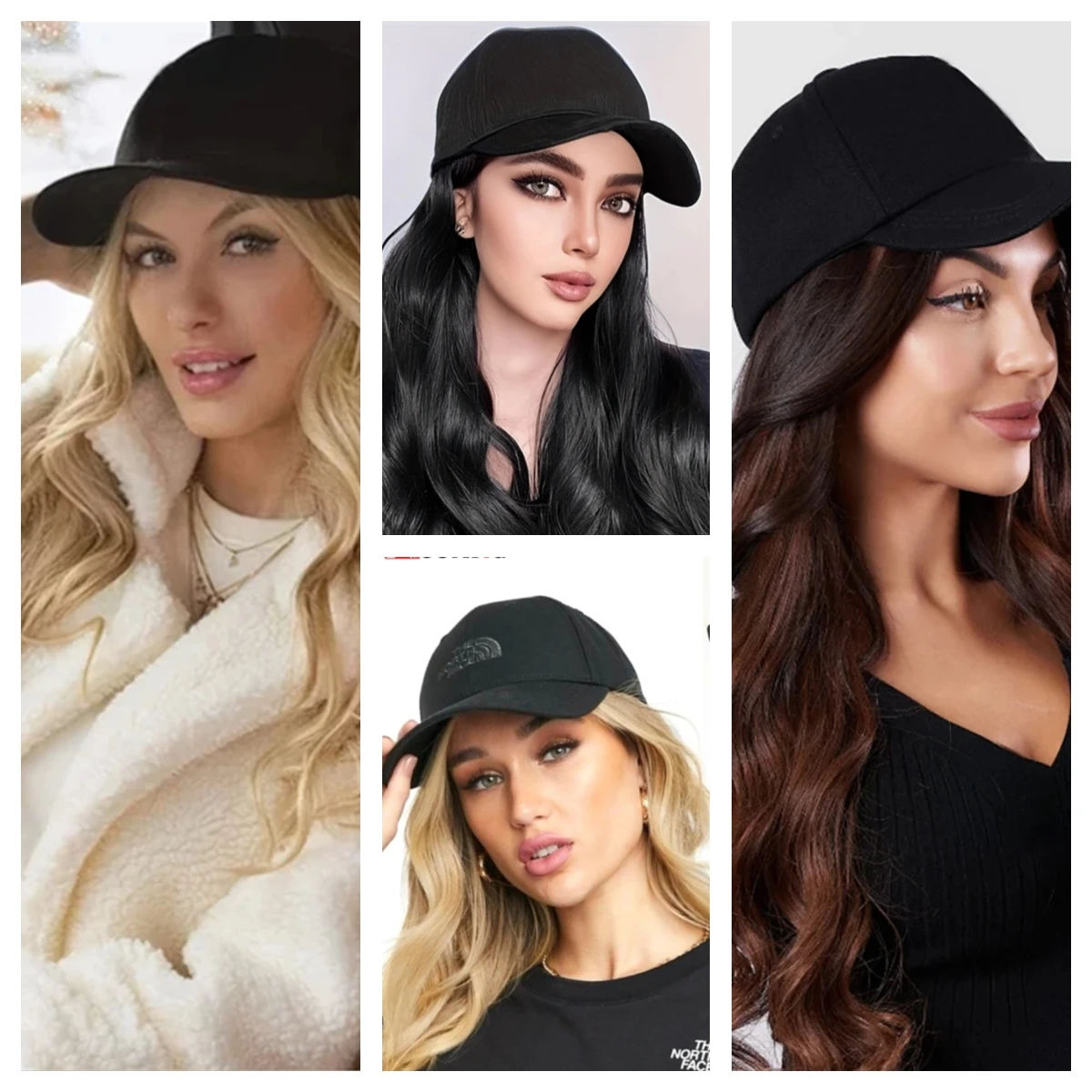 Synthetic Hat Wig 20 inch black baseball cap water wave wig ducktail wig blonde wig brown wig pink wig hat extensions christmas