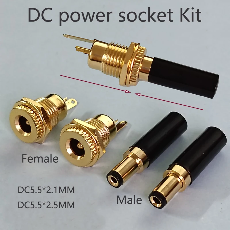 1/2 Stück Vergoldete DC-Strombuchsen-Set DC099 5,5*2,1mm 5,5*2,5mm 30V 20A Hochstrom DC Stecker und Buchse Verbinder