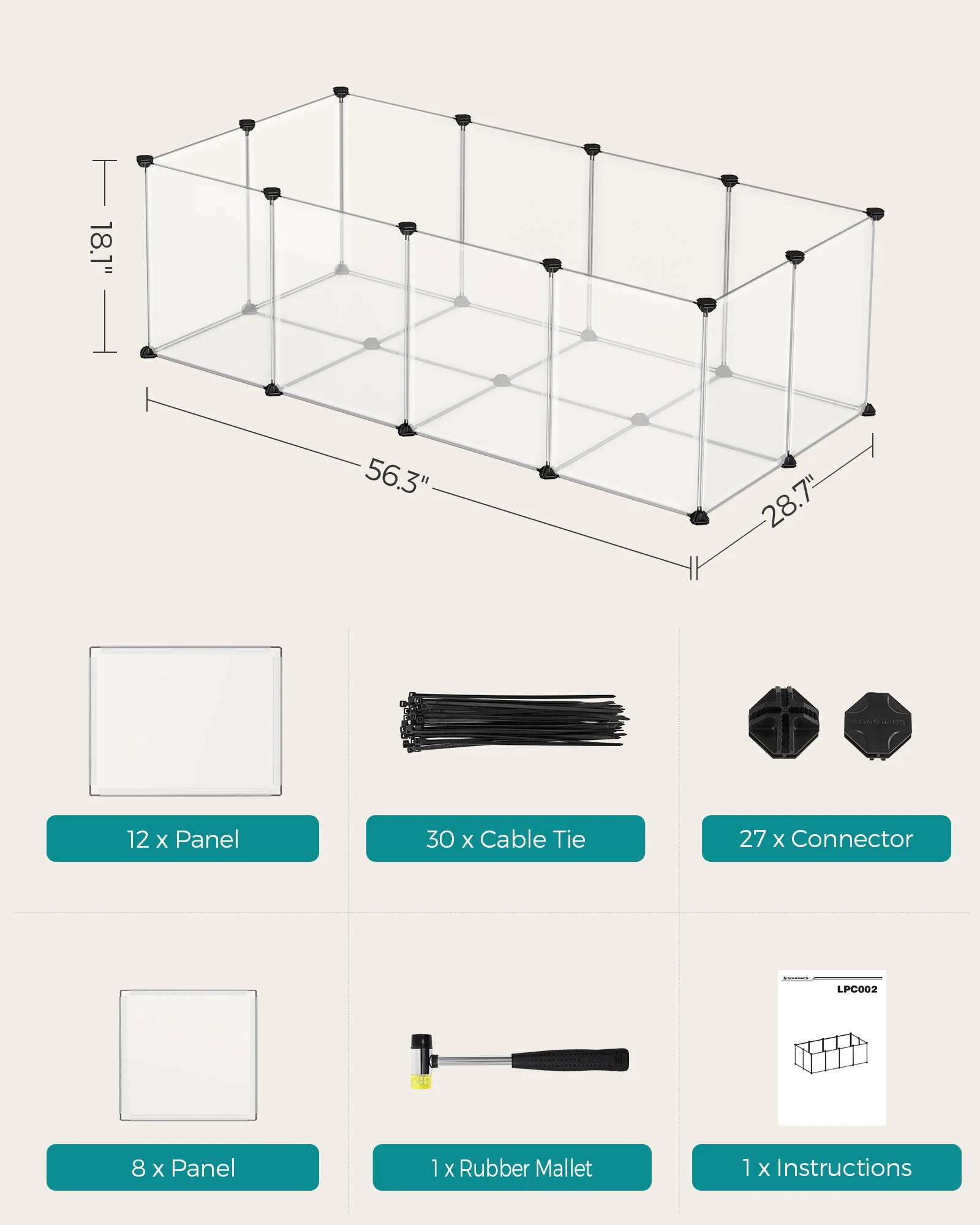 SONGMICS Pet Playpen with Floor, Small Animal Pen, Pet Fence Indoor, DIY Plastic Enclosure for Hamsters, Rabbits, Hedgehogs
