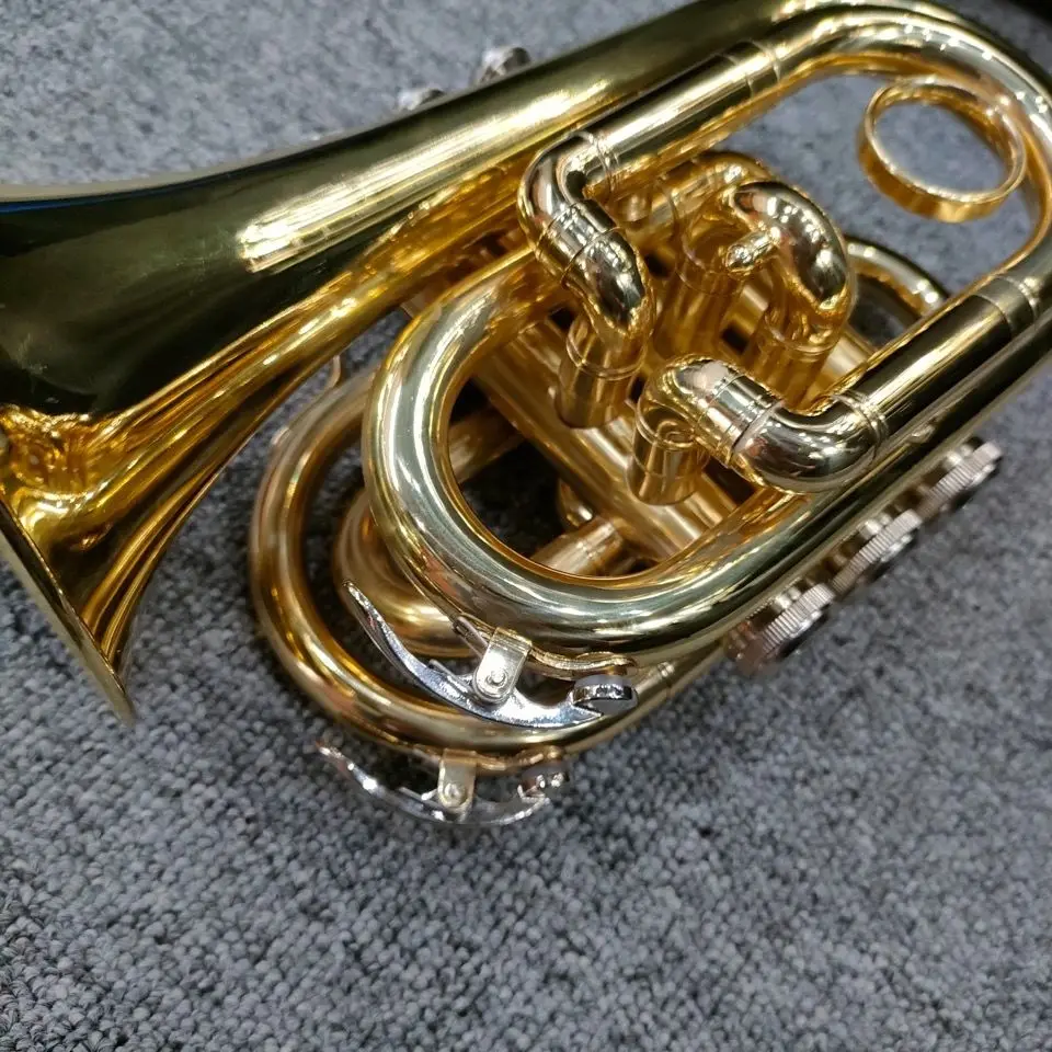Japanese brass gold-plated palm trumpet instrument professional pocket trumpet instrument portable B-flat horn