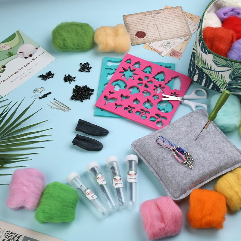 KRABALL 40 Colors Per 3g Wool Roving Felt Needle Kit with Felting Needle Foam Pad Eye For Toys Storage Box DIY Packaging needle felting painting kit needle felting kit wool felting kit