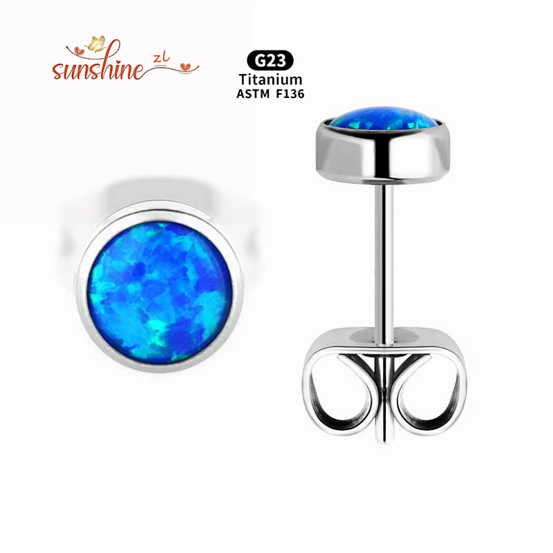 A Pair G23 Titanium Anti-allergic Earrings 4MM 5MM Opal Birthstone Ear studs Small Stud Earrings for Women 3