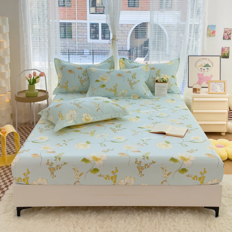 100%Cotton Bed Sheets Flower Printed Fitted Sheets for Bed sábanas para camaQueen/King Bed Sheet Cotton(without pillowcase) 5