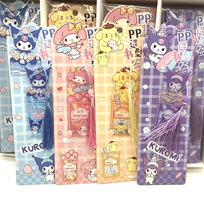 Bookmarks Stationery Supplies 4pcs MINISO Bookmarks for Books Kuromi Tassel Melody Cinnamoroll Cartoon Cute Children Girls Elementary School Supplies Gift