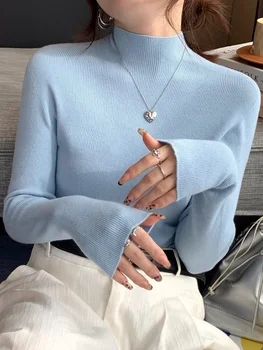 Women Fashion New Stretch Tops 2025 Turtleneck Sweater Women Knitted Slim Pullovers Long Sleeve Bottoming Sweater Chic Jumpers