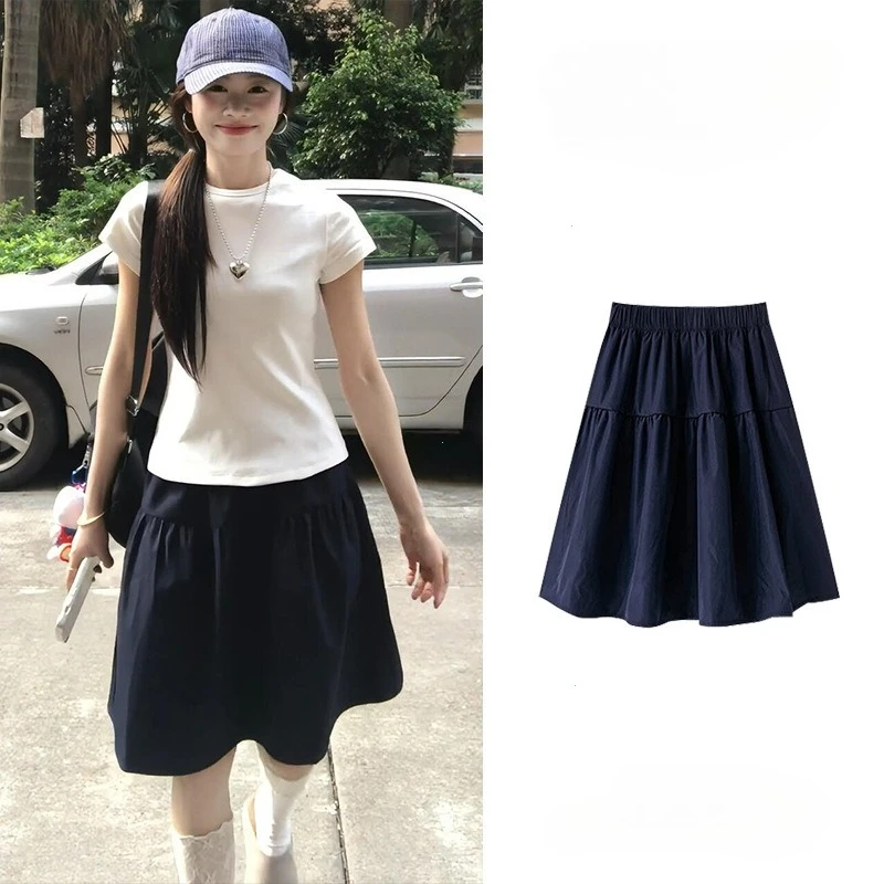 N2026 Women Summer Thin New Small A-Line Half-length Sports Skirt Tibetan Short Skirt High Waist Polyester Fiber A-Line Skirt