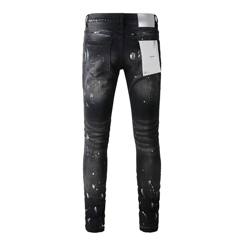 Ripped jeans Ripped patchwork jeans American Fashion Style High Street Black Distressed Damaged Holes Skinny Graffiti Ripped Jeans