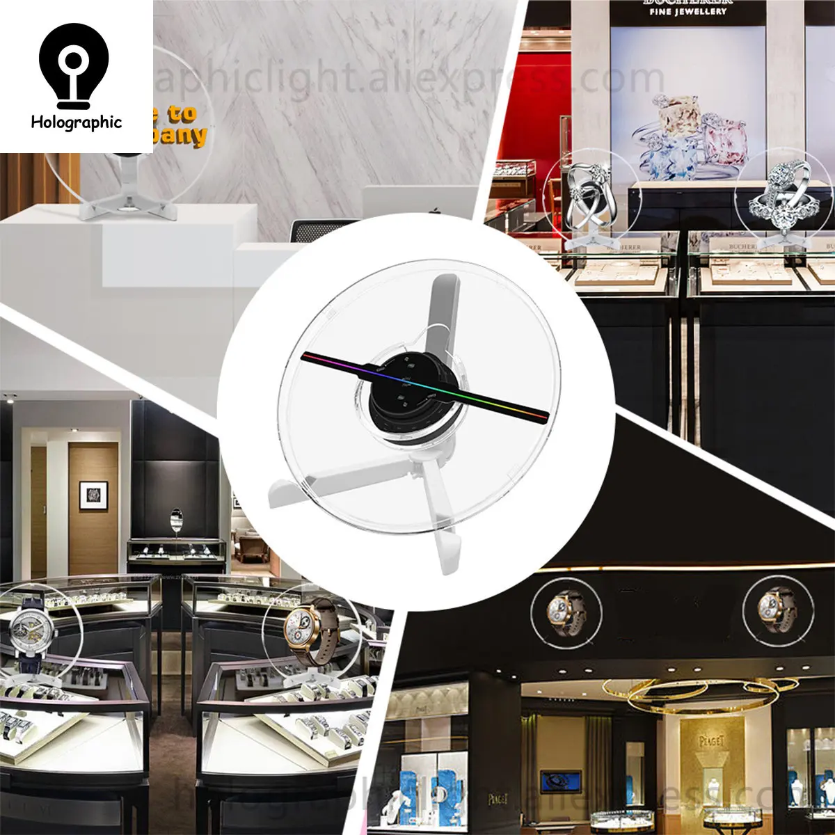 데스크탑 3D 팬 홀로그램 프로젝터 로고 프로젝터, 25, 32cm, 상업용 광고 디스플레이 및 커버 포함, 3D 프로젝터, 최신 바 