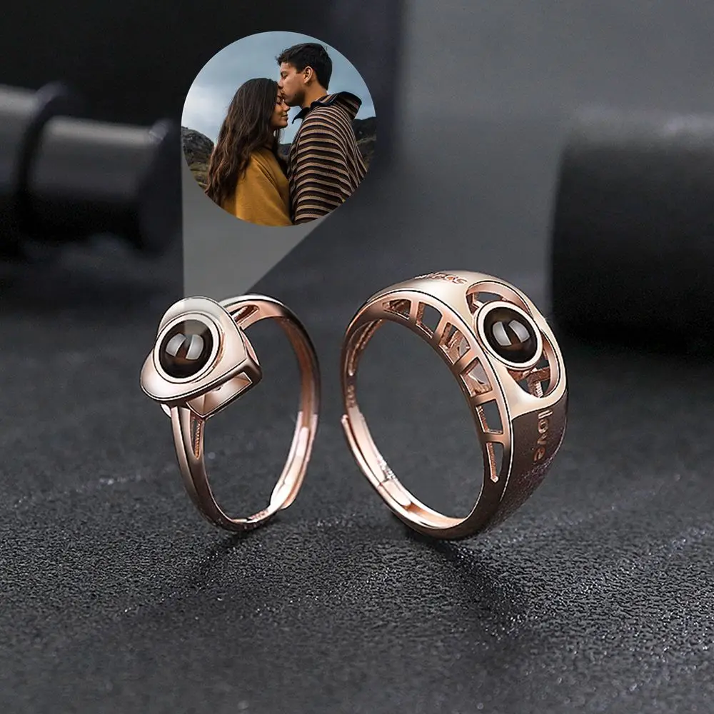 Customized Ring Projection Photo Rings for Women Couple Jewelry Round Heart Mens Family Wife Girl Wedding Personalized Gifts glasses ins girl open ring adjustable ring finger buckle tail rings opening poppenhuis accessoires миниатюра для кукол