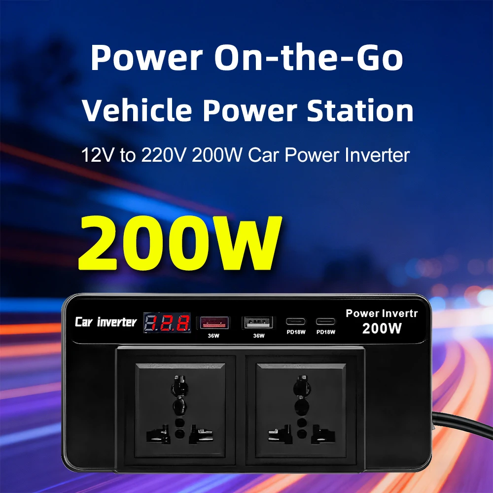  Inverter per Auto con Porta di Ricarica USB Type-C, da DC 12V a AC 220V 200W, Adattatore di Alimentazione Universale con Presa AC, Accessori Auto - immagine 4