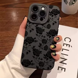 Elegant Rose Pattern Black Silicone Phone Case - Minimalist Design Cover for Poco X5 (1)