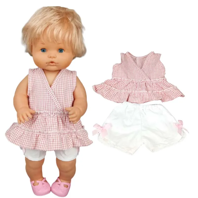 

Одежда для кукол Nenuco 40 см, рубашка с V-образным вырезом, брюки подходят для кукол Ropa Y Su Hermanita, розовое клетчатое платье-рубашка