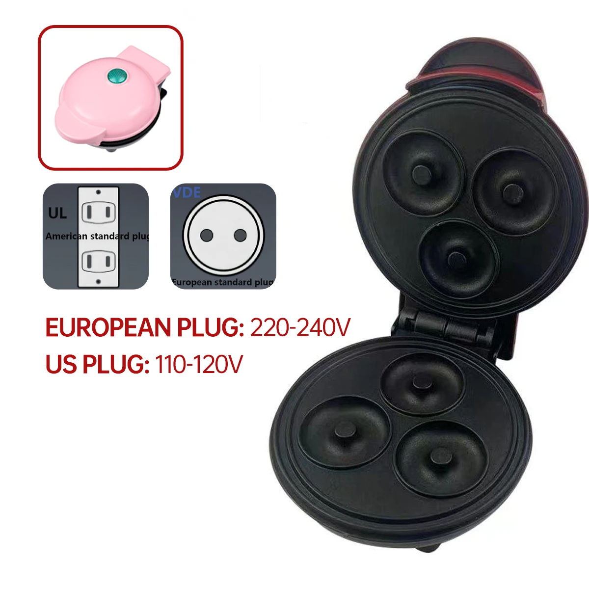 מכונת ייצור דונאט ביתית מיני, חימום דו צדדי, ציפוי ללא הדבקה, ייצור מהיר, ארוחת בוקר DIY למשפחות וילדים