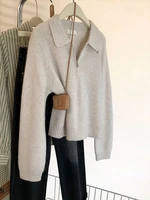 Dark Gray Polo Collar Half Zipper Sweater Women Autumn And Winter 2025 New Lapel Small Sweater Top - Image 4