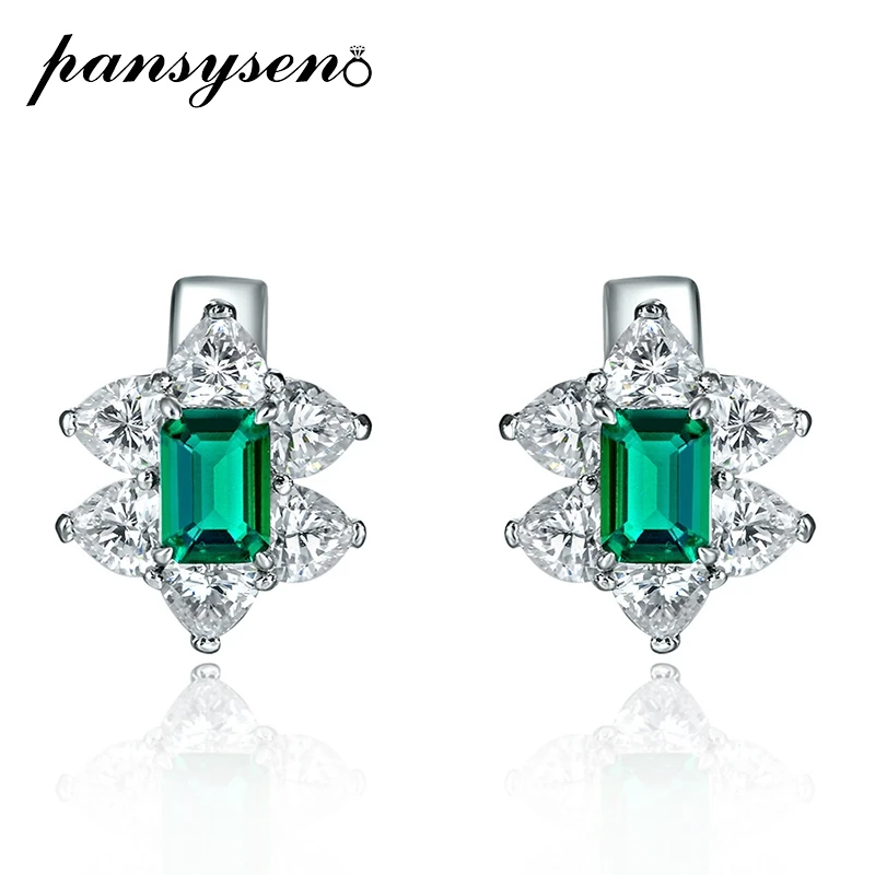 

PANSYSEN Vintage 925 Sterling Silver Emerald Citrine High Carbon Diamond Gemstone Clip Earrings for Women Fine Jewelry Wholesale