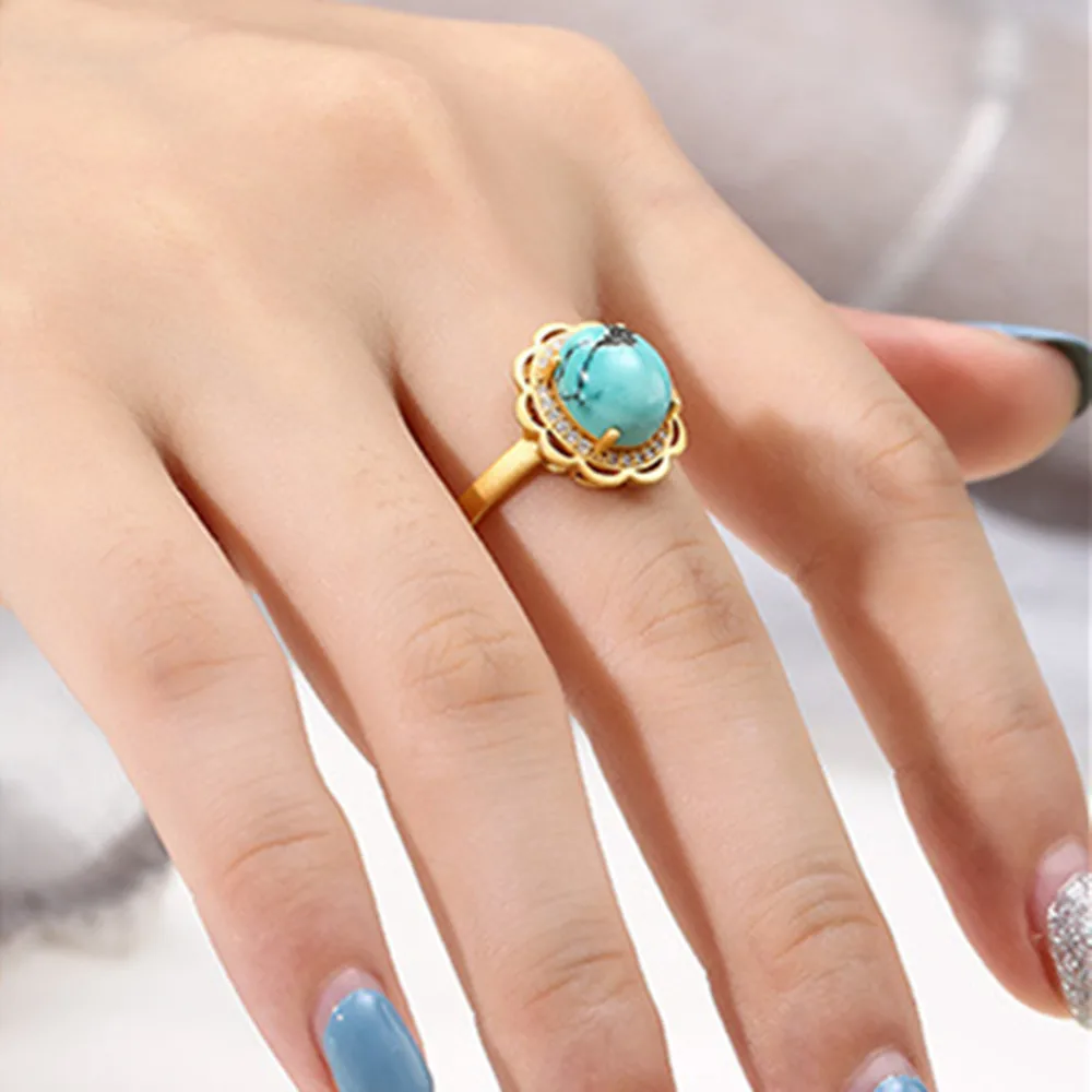 Ring Setting for 8x10mm Oval Cabochons Ring Base Gold Plated 925 Silver Zircon Adjustable Ring Blank RB066S
