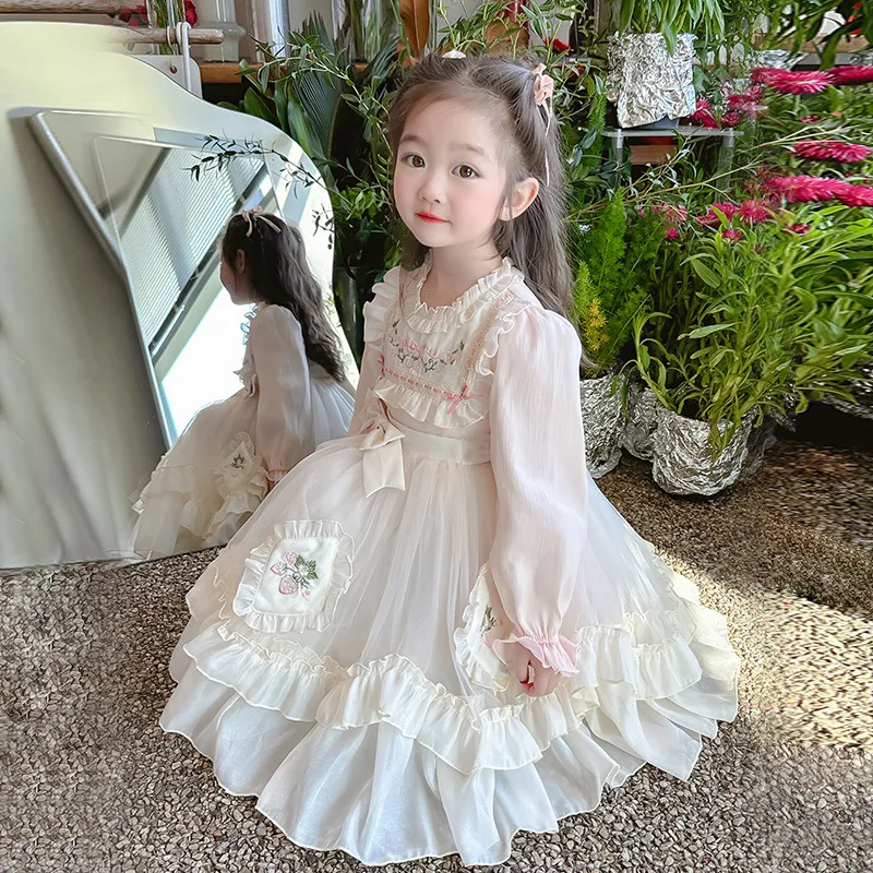Summer Victorian Retro Lolita Dress for Girls Kids Short Sleeve Maid Costume Girl Child Tutu Princess Party Dresses 2024 NEW