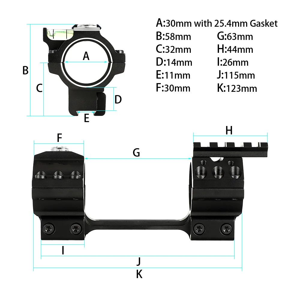 Dovetail Rail Scope Mounts with Bubble Level, Adjustable Scope Rings, 1 Piece, 25.4mm, 30mm, 11mm, Tactical