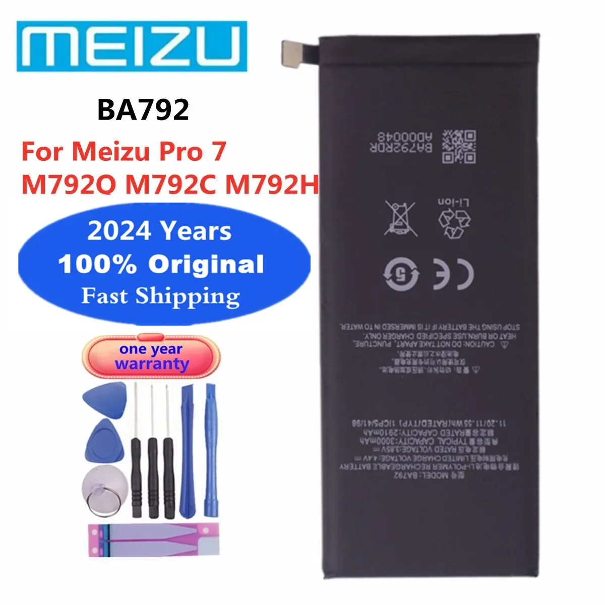 

2024 Years 100% Original BA792 Battery For Meizu Pro 7 Pro7 M792Q M792C M792H 3000Ah Phone Battery Deliver Fast + Tools