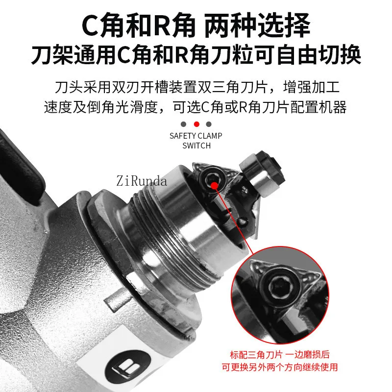 Y 공압식 챔퍼링 머신 트리밍 및 디버링 목공용 스테인리스 스틸 45도 C, R 각도 챔퍼링 머신