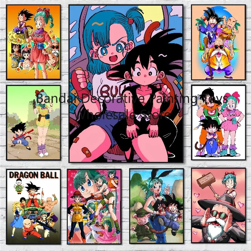 古典的な日本アニメキャンバス絵画超サイヤ人悟空ブルマアートプリント