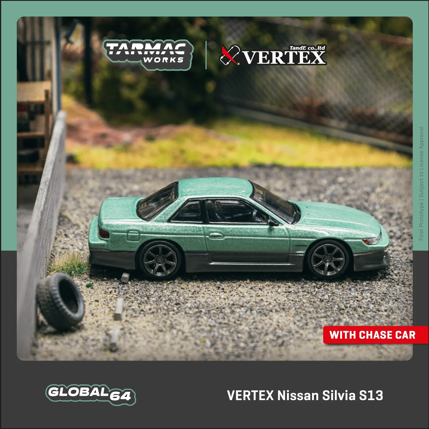 

**Pre-order ** Tarmac Works 1:64 VERTEX Nissa Silvia S13 Green / Grey Diecast Model Car