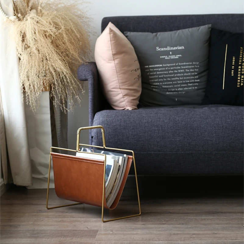 Nordic PU Leather Metal Gold Bookshelf Iron File Book Organizer Shelves Magazine Holder Book Rack Home Decoration Accessories