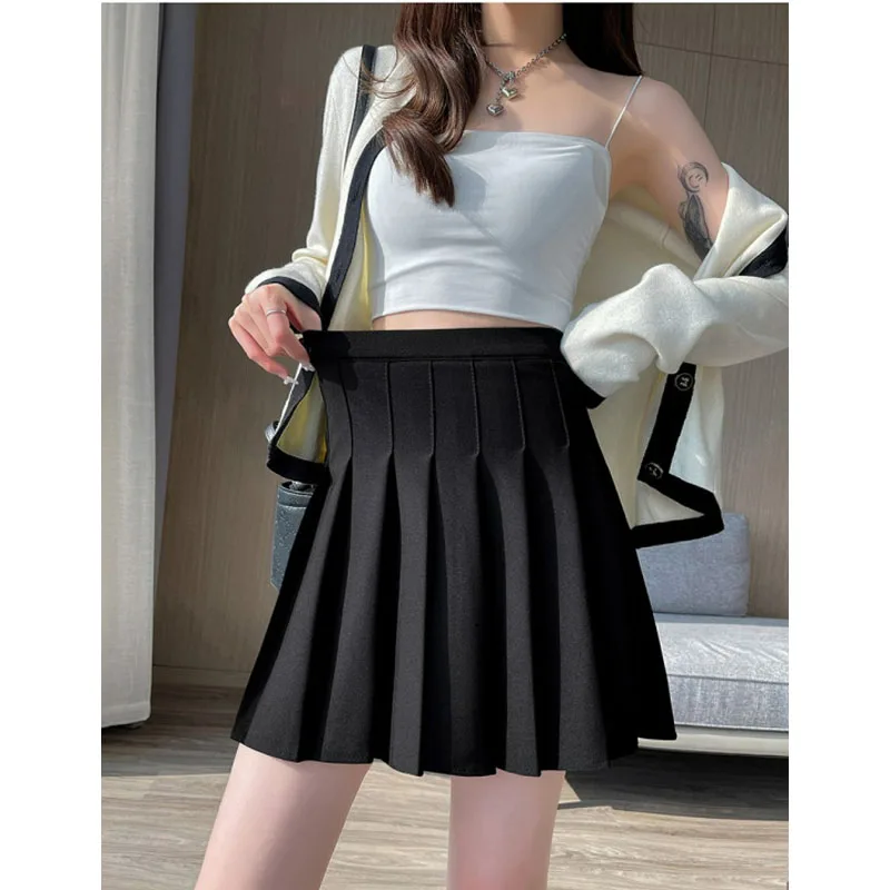 2024 New Women's Spring Autumn Short Skirt High Waist Versatile Fashion Slim Leisure Commuter Zipper A-line Pleated Skirt jeans women s light brown loose wide leg pants 2023 spring and autumn leisure commuter new style