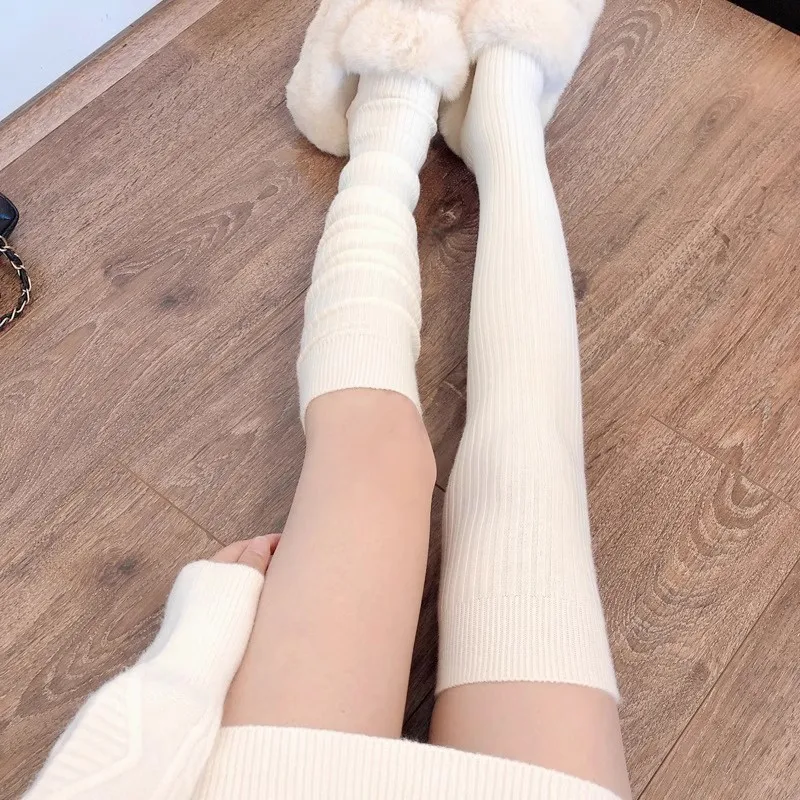 Neue Winter Einfarbig Oberschenkel Hohe Strümpfe Frauen Trendy Casual Über Das Knie Weibliche Lange Socke Thermische Warme Baumwolle Rohr Leggings – Detail 7