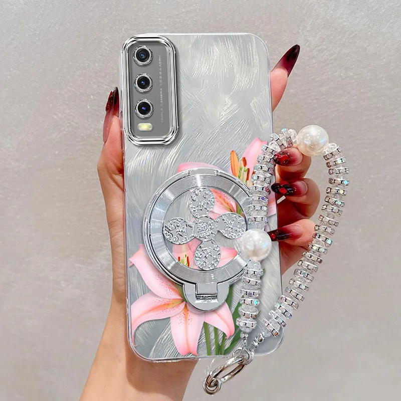 Floral Elegance 3-Piece Phone Accessory Set: Pink Flowers Case, Lanyard & Stand
