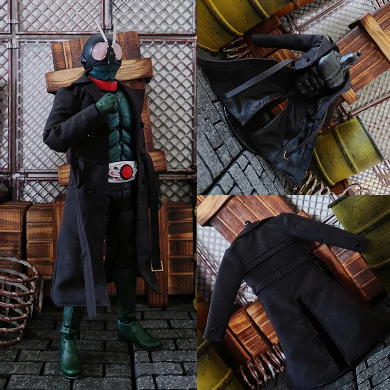 

1/12 Scale Men's Balck Long Trench Coat Double Breasted Back-slit Mid Length Windbreaker for 6" SHF Notaman Action Figure Body