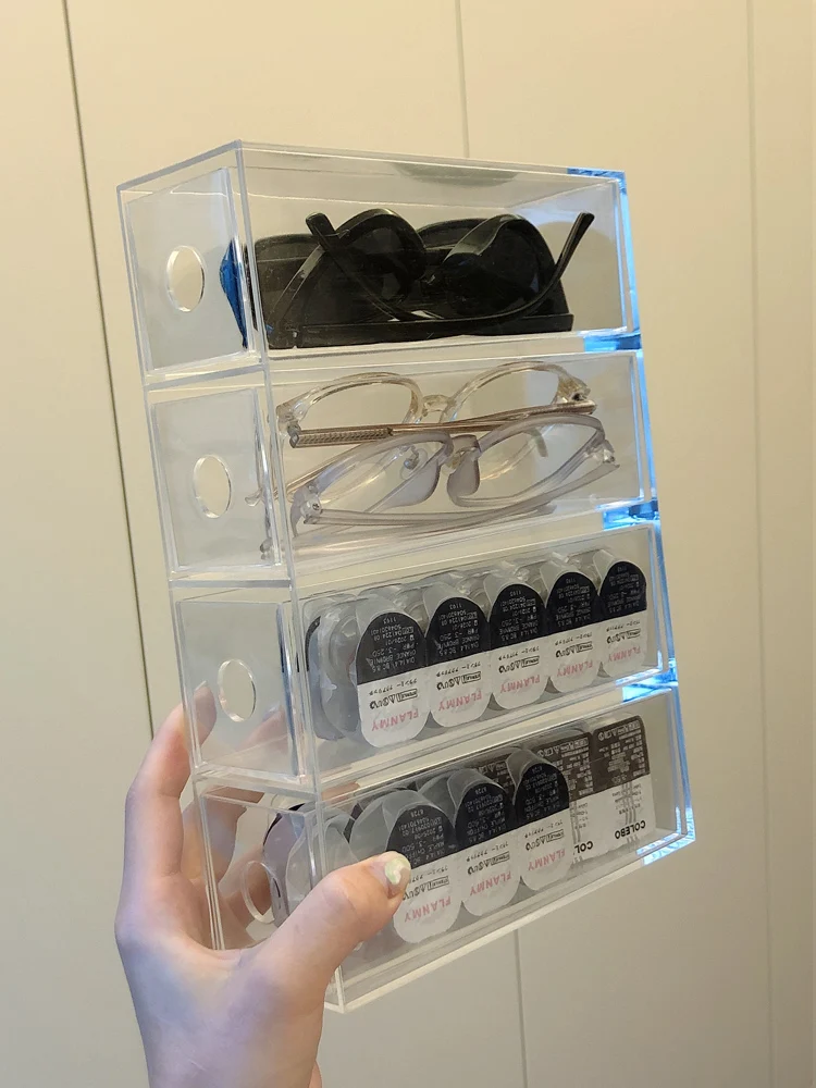 

4 Slots Eyeglasses Storage Organizer Plastic Glasses Storage Display Case Box Sunglasses Contact Lenses Holder Home Storage