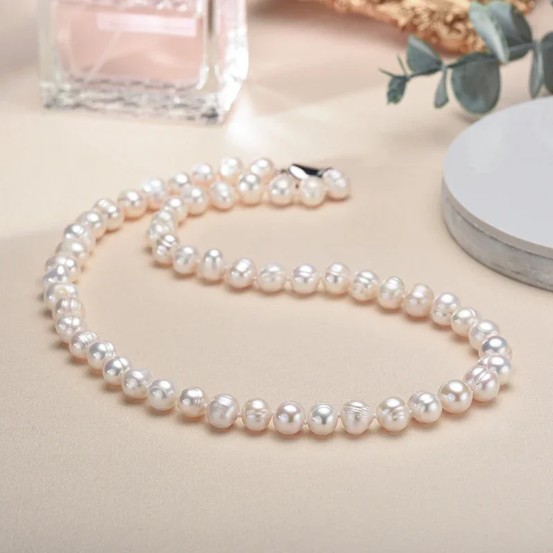 New Hot Real White Freshwater Cultured Pearl Necklaces for Women Girl Gift, 925 Sterling Silver Women's Baroque Pearl Necklace 3