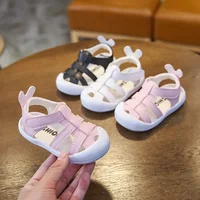 Cut-outs Newborn Shoes Toddler Girl Sandals 2024 Summer Baby Cirb Shoes Boy Black White Pink Cute Baby Girl Bunny Sandals E02221 1