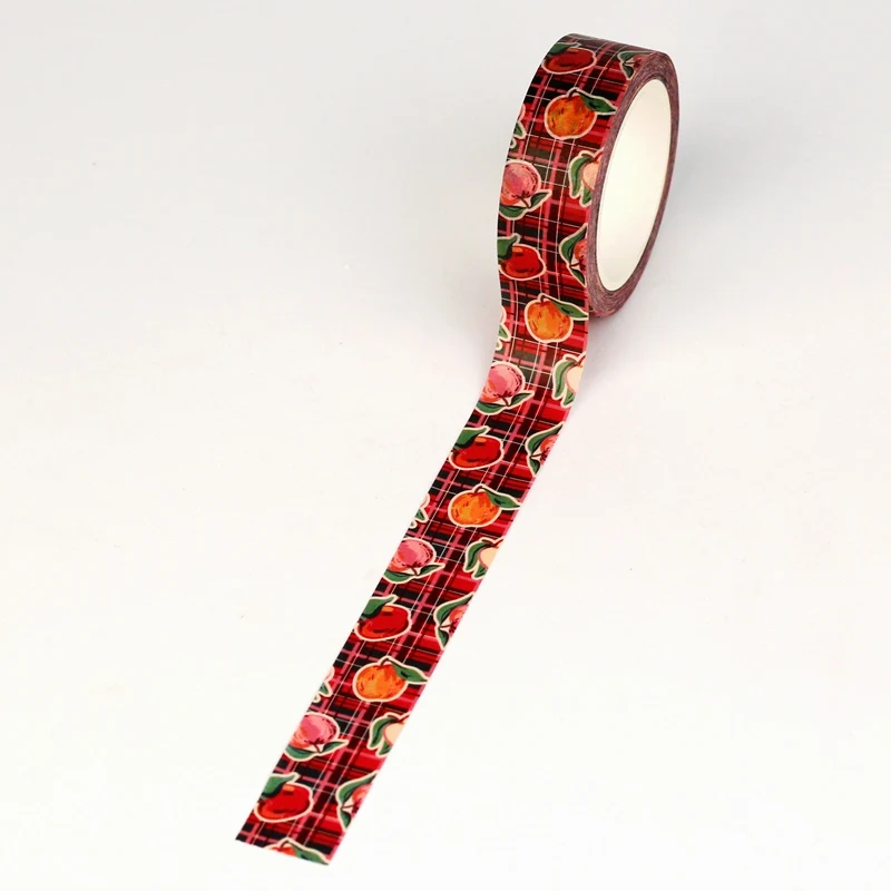 대량 10pcs 데코 펀 스티커 과일 패턴 격자 무늬 배경 와시 테이프 DIY 접착 마스킹 테이프 문구 스크랩북 용품