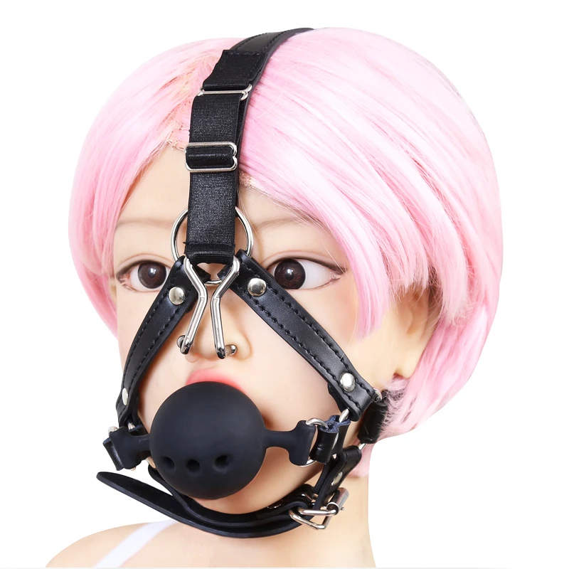 

БДСМ бондаж Фетиш маска Регулировка носа крючок три отверстия силиконовый рот шар упряжка Тип рот штекер для пары