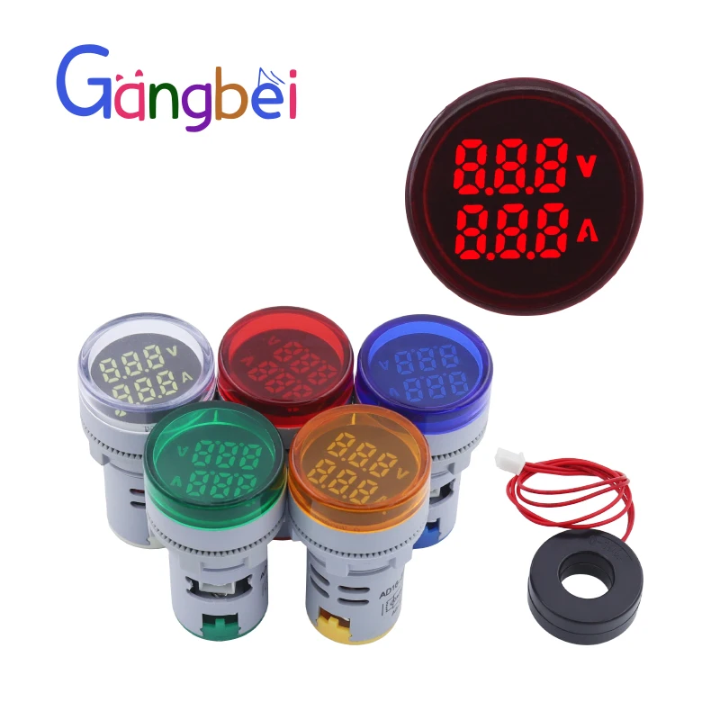Circular dual-display indicator LED AC voltage ammeter 60-500V 1-100A