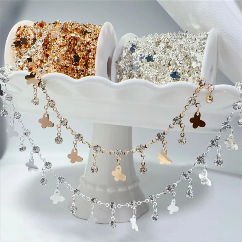 10 Meters New Retro No Fade Crystal Butterfly Beads Link Chains for DIY Bracelet Necklace Garment Jewelry Findings Accessories